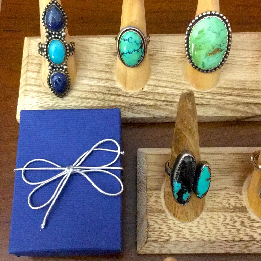 Solid Sterling Silver Turquoise Lapis Ring - image 2